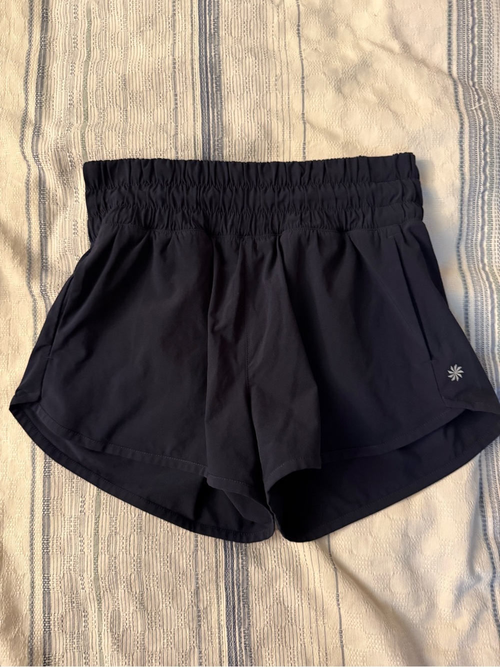 Athleta Navy Smocked-Waist Athletic Shorts